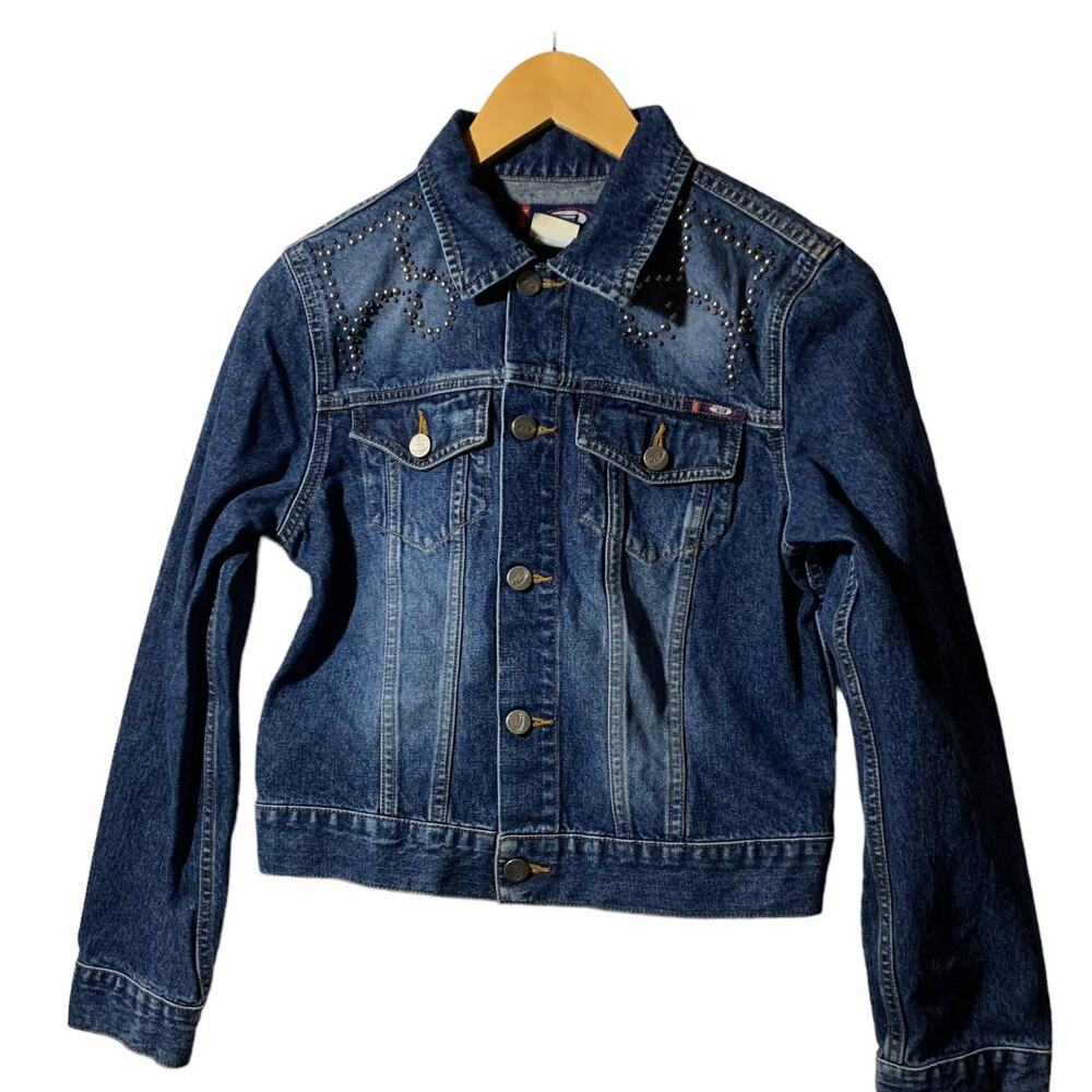 Vintage Bongo Denim Jean Jacket Stone Embellished Junior sz Med